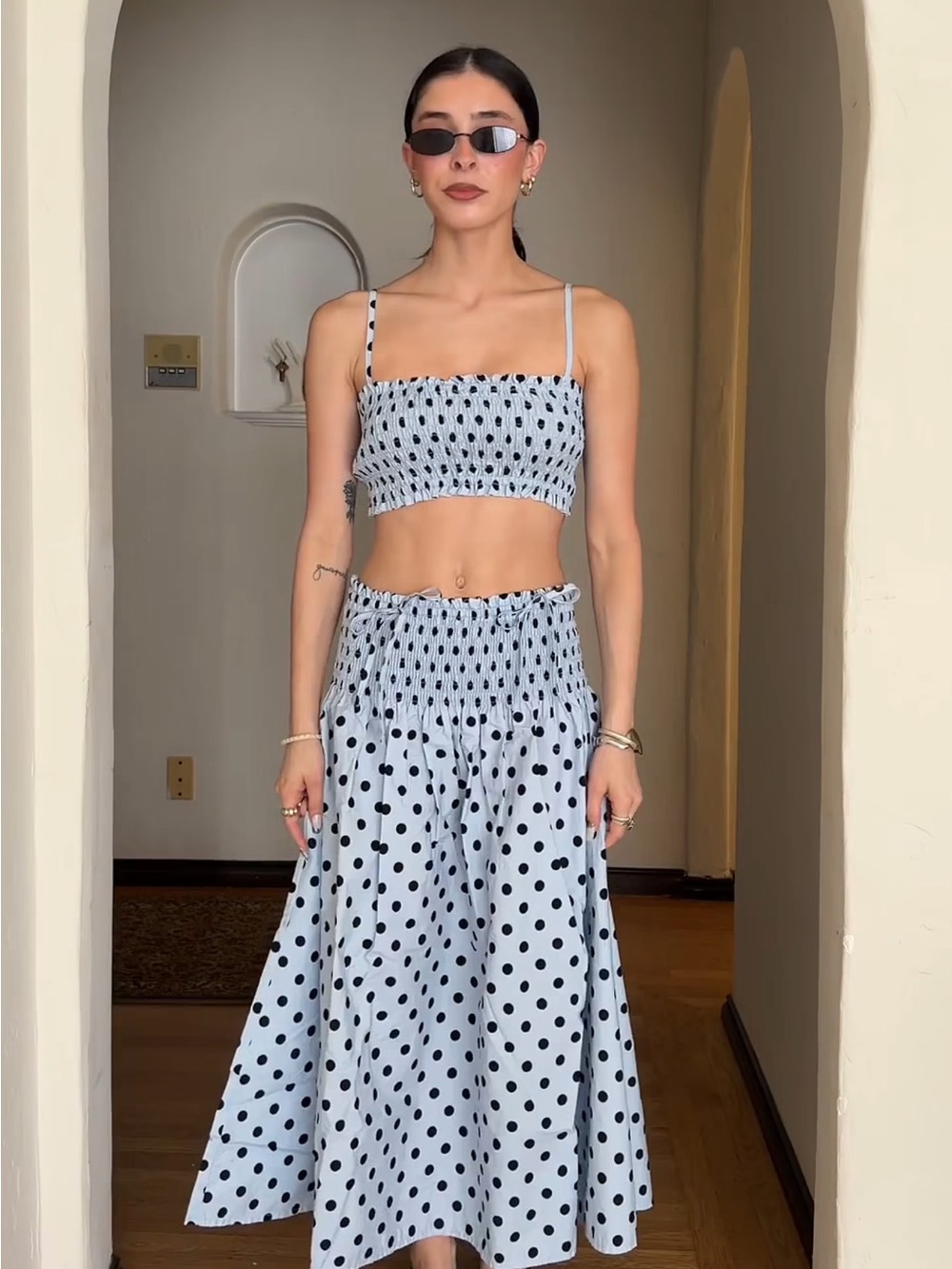 Kimchi Blue Blue black polka dot This or That convertible skirt and top set